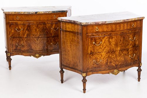 Pair of Louis XVI Style Marble Top Chest of Drawers