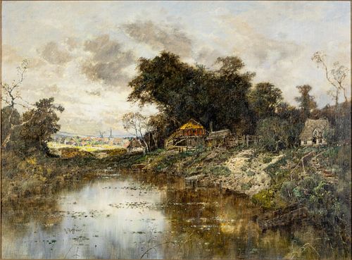 Karl Heffner (1849-1925), Barn with Cottage, O/C