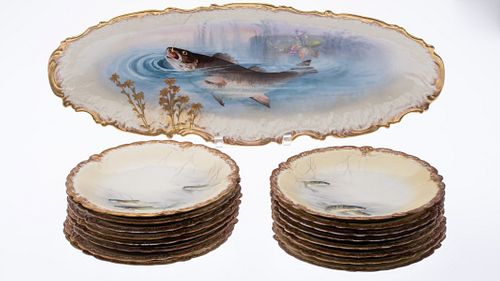 Limoges Fish Service, 16 Plates and a Platter