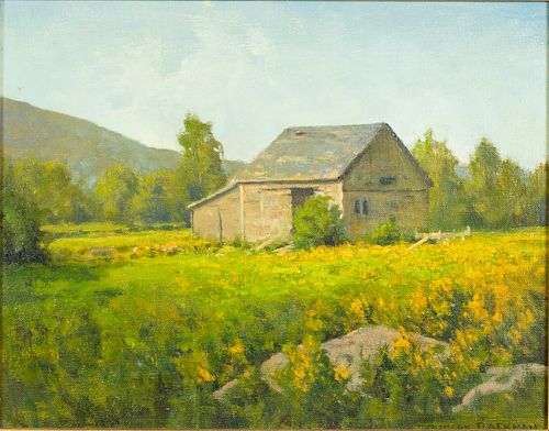 Douglas Flackman (b. 1957), Landscape with Barn, O/C