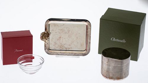 Christofle Box with Baccarat Bowl & Christofle Tray