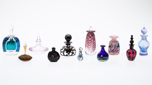 10 Colored Glass Perfume Bottles, 19th C & Later