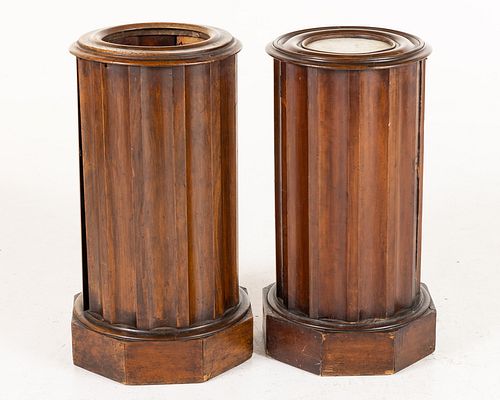 2 Continental Walnut Columnar Side Cabinets, 19th C