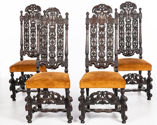 4 Renaissance Revival Walnut Side Chairs, 19th C