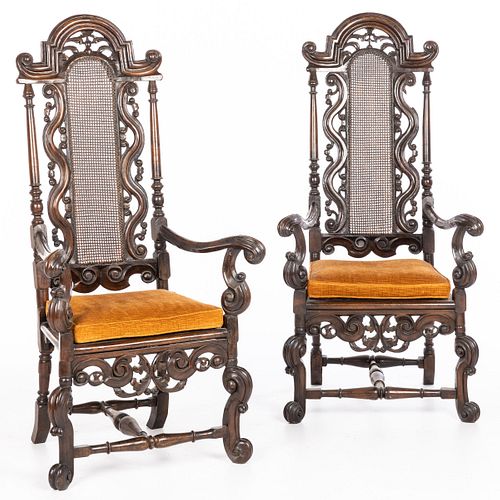 Pair of Renaissance Revival Walnut Armchairs, 19th C
