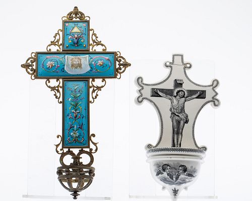 Two Holy Water Fonts, One Enamel, One Porcelain