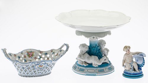 Group of Three Continental Porcelain Articles