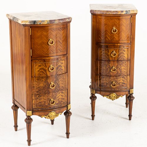 Pair of Louis XVI Style Marble Top Bedside Tables