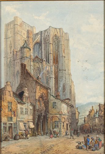 H. Hartley, Cathedral Exterior, Watercolor on Paper