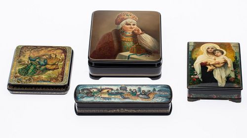 4 Russian Painted Lacquer Boxes