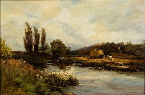 J. Caldwell, Hay Harvest & River Landscape, O/C