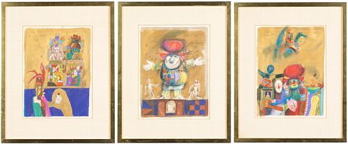 Wintz, 3 Framed Pastels of Clowns