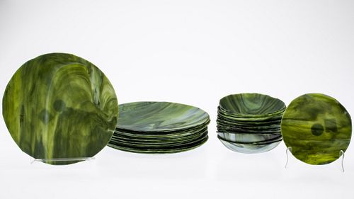 Luesma & Vega Marbled Green Glass Dinnerware, 30 pcs