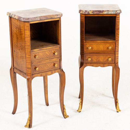 Pair of Louis XV Style Marble Top Bedside Tables