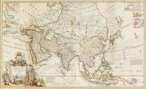 Herman Moll, Hand Colored Map of Asia, c. 1710