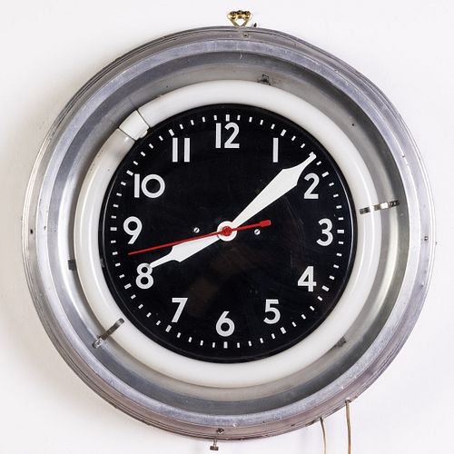 Mid Century Chrome and Neon Wall Clock