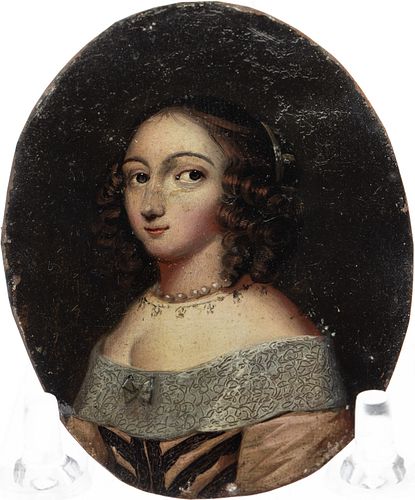 Queen Henrietta Maria Portrait Miniature,Oil, 19th C