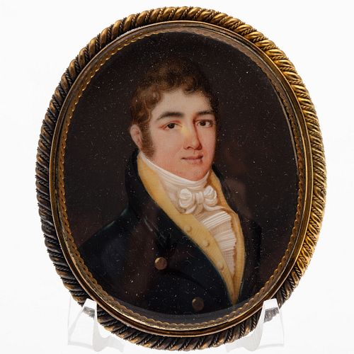 English School, Young Man Portrait Miniature, 19th C