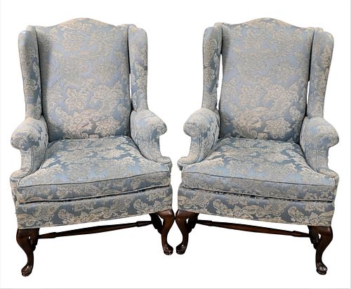 A Pair of Hickory Queen Anne Style Wing Chairs