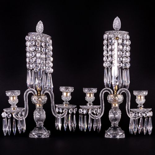 Pair of Late George III Cut Glass Two-Light Candelabra