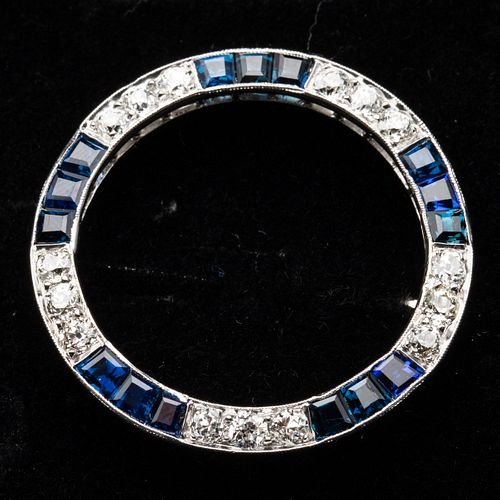 Platinum Diamond and Sapphire Circular Pin