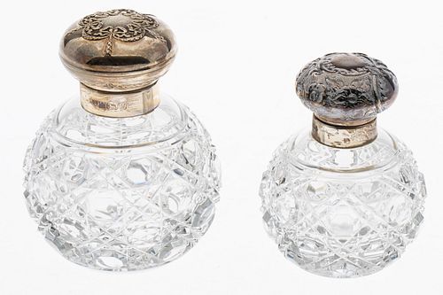 2 English Cut Glass & Sterling Perfume Bottles