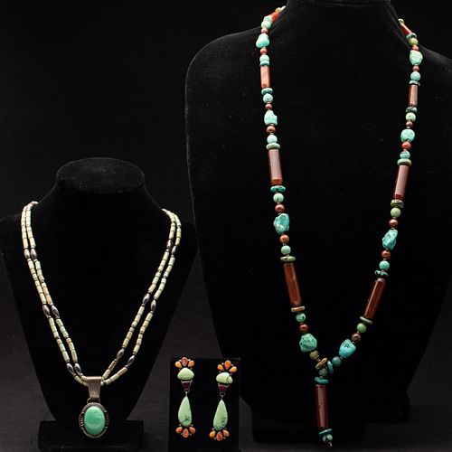 2 Native American Necklaces and a Pair of Earrings