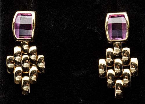 18K Gold and Pink Sapphire Earrings
