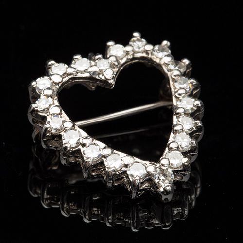 14k White Gold and Diamond Heart Pin