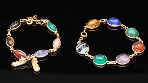 Two Gold and Semi-Precious Stone Bracelets