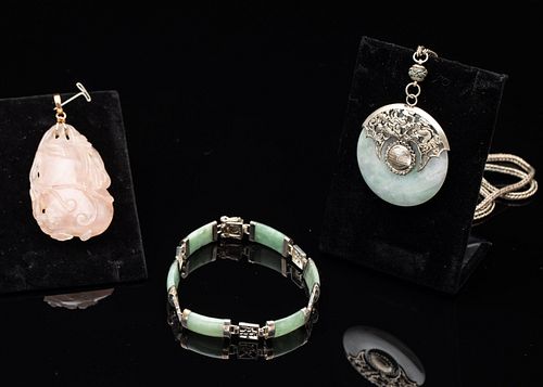 Chinese Jade Bracelet & Pendant & Quartz Pendant
