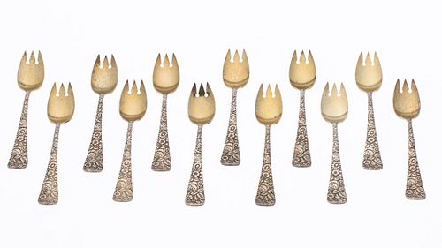 12 Towle Sterling Silver Repousse Ice-Cream Forks
