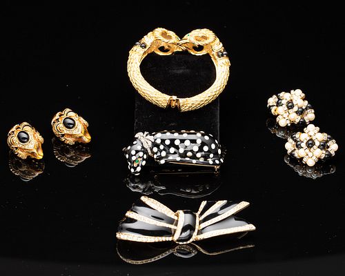 Group of Black, White, and Gold Costume Jewelry