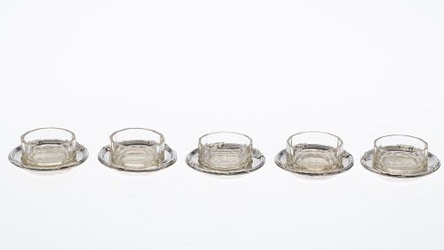 5 French Silver and Glass Tealight Holders