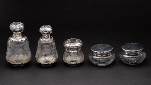 5 Dressing Table Glass and Silver Jars