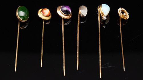 6 Gold and Various Stone Stick Pins