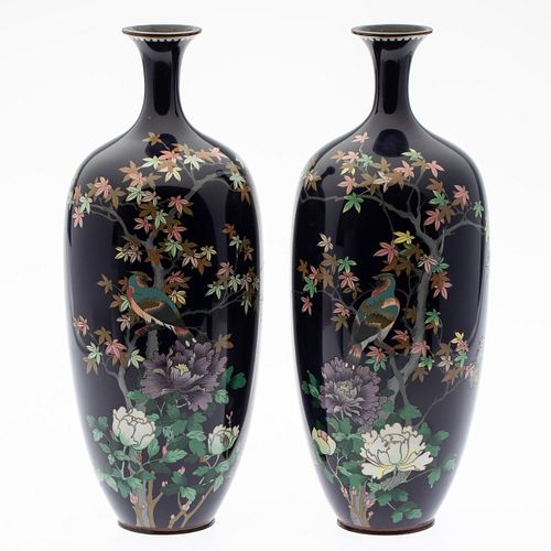 Pair Japanese Cloisonne Vases, Manner of Ando Jubei