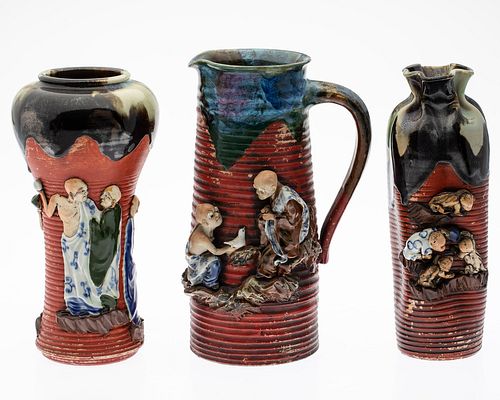 3 Pieces of Japanese Sumidagawa Pottery