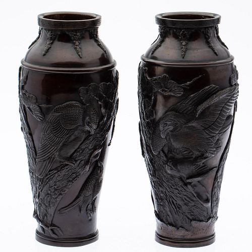 Pair of Japanese Cast Bronze Vases, 19th Century