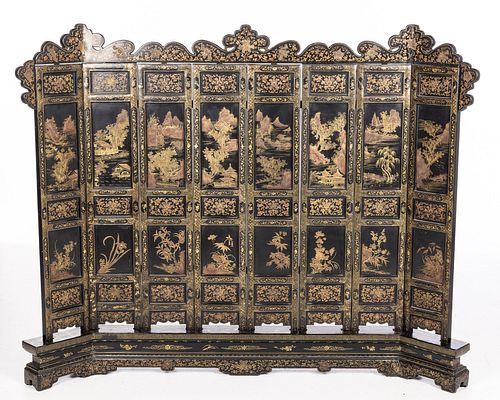 Chinese Black Lacquer Table Screen