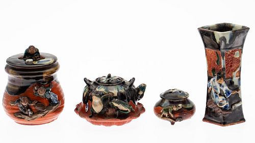 4 Pieces of Japanese Sumidagawa Pottery