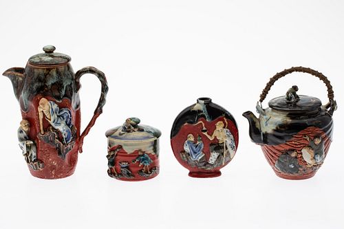 4 Pieces of Japanese Sumidagawa Pottery
