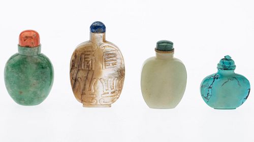 3 Chinese Stone, Jade & Mother-of-Pearl Snuff Bottles