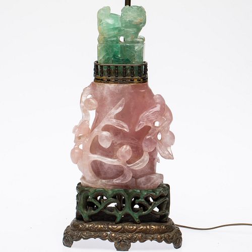 Pink and Green Urn Quartz Mounted as a Lamp