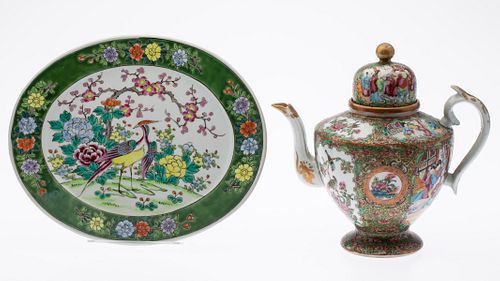 Nippon Platter and Rose Medallion Teapot, 19th C