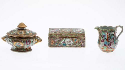 3 Chinese Rose Medallion Articles, 19th C