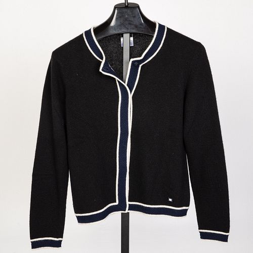 Chanel Cashmere Black, White and Navy Cardigan