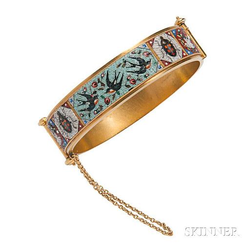 Antique Etruscan Revival Gold and Micromosaic Bracelet
