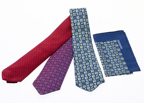 3 Hermes Silk Ties and a Pocket Square