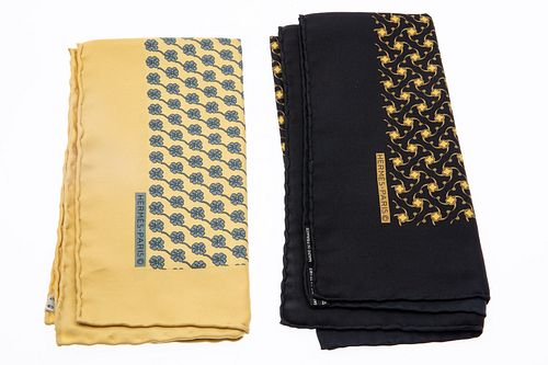2 Yellow and Black Hermes Silk Pocket Squares